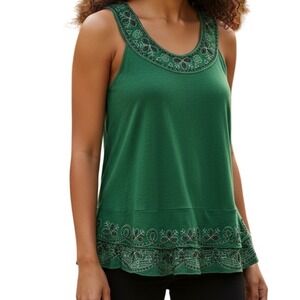 ANTHROPOLOGIE ONE SEPTEMBER Green Embroidered‎ & Beaded Tank Top EUC Small